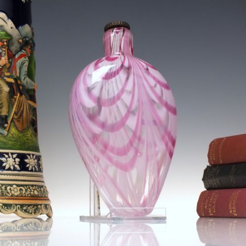 19th century pink nailsea glass flask c1830 - CATEGORY: ANTIQUE GLASS - DATED 1850