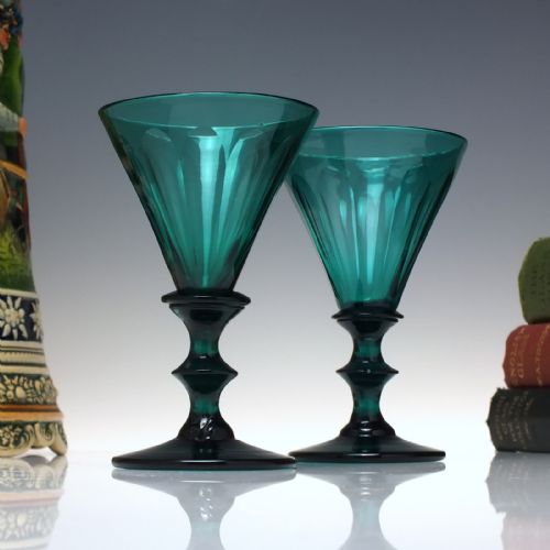 pair 19th century emerald green wine glasses c1820 - CATEGORY: ANTIQUE GLASS - DATED 1800