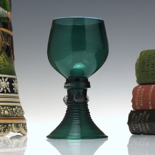 19th century bristol green wine roemer glass with blue rim c1830 - CATEGORY: ANTIQUE GLASS - DATED 1930