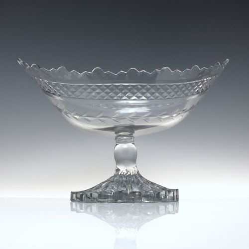 large irish glass canoe standing bowl c1800 - CATEGORY: ANTIQUE GLASS - DATED 1800