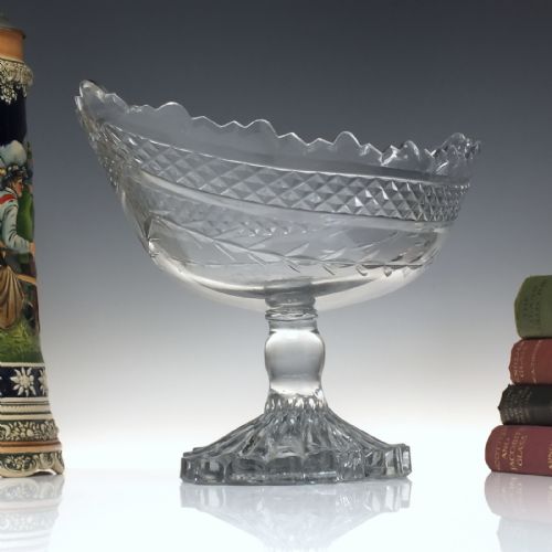 LARGE IRISH GLASS CANOE STANDING BOWL C1800 - ADDITIONAL PHOTO 1