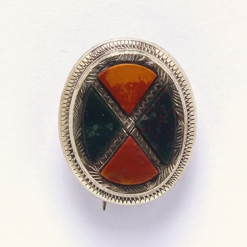 antique scottish celtic silver shield gemstone pin c1880 - CATEGORY: ANTIQUE JEWELLERY - DATED 1880