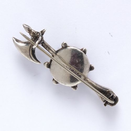 ANTIQUE SCOTTISH CELTIC SILVER AXE AND SHIELD GEMSTONE PIN C1920 - ADDITIONAL PHOTO 1