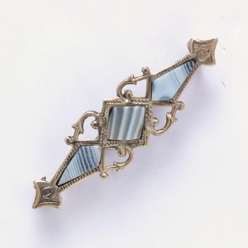 antique scottish celtic silver blue lace agate brooch pin 1899 - CATEGORY: ANTIQUE JEWELLERY - DATED 1890