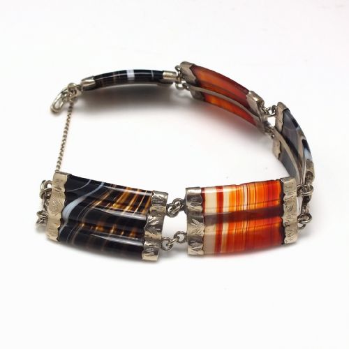 ANTIQUE VICTORIAN SCOTTISH SILVER TRIPLE BARREL AGATE BRACELET C1880 - ADDITIONAL PHOTO 1