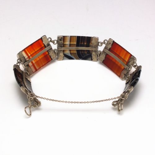 ANTIQUE VICTORIAN SCOTTISH SILVER TRIPLE BARREL AGATE BRACELET C1880 - ADDITIONAL PHOTO 2