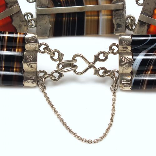 ANTIQUE VICTORIAN SCOTTISH SILVER TRIPLE BARREL AGATE BRACELET C1880 - ADDITIONAL PHOTO 3