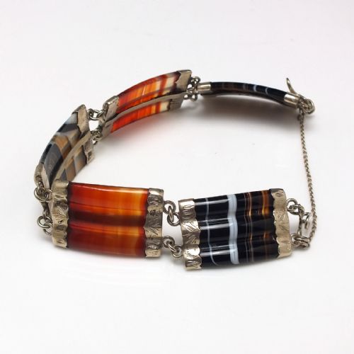 ANTIQUE VICTORIAN SCOTTISH SILVER TRIPLE BARREL AGATE BRACELET C1880 - ADDITIONAL PHOTO 4
