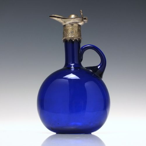 VICTORIAN BLUE GLASS FLAGON DECANTER WITH SILVER PLATED TOP 1860 - ADDITIONAL PHOTO 1