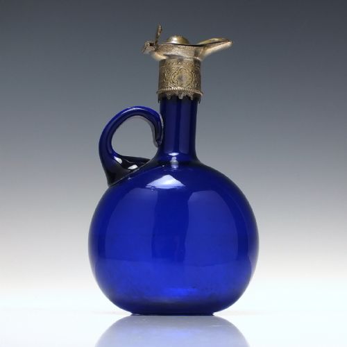 VICTORIAN BLUE GLASS FLAGON DECANTER WITH SILVER PLATED TOP 1860 - ADDITIONAL PHOTO 2