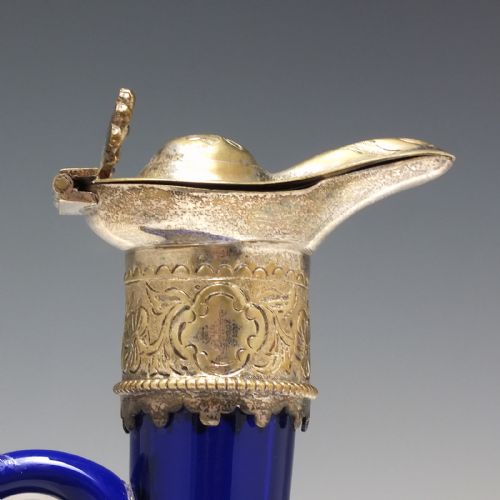 VICTORIAN BLUE GLASS FLAGON DECANTER WITH SILVER PLATED TOP 1860 - ADDITIONAL PHOTO 3