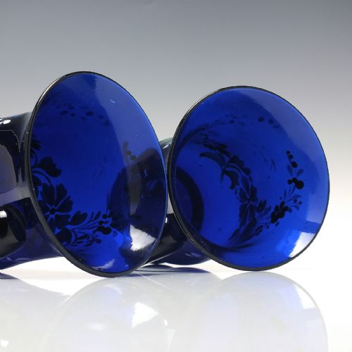 PAIR 19TH CENTURY ENAMELLED BIEDERMEIER BLUE GLASS TANKARDS C1850 - ADDITIONAL PHOTO 3