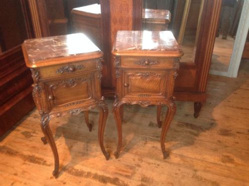 Pair of French Walnut Louis Xv Style Bedside Cabinets