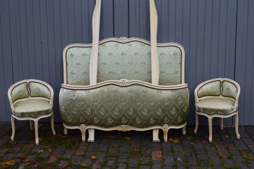 French Corbeille Bed & Pair Bedroom Chairs