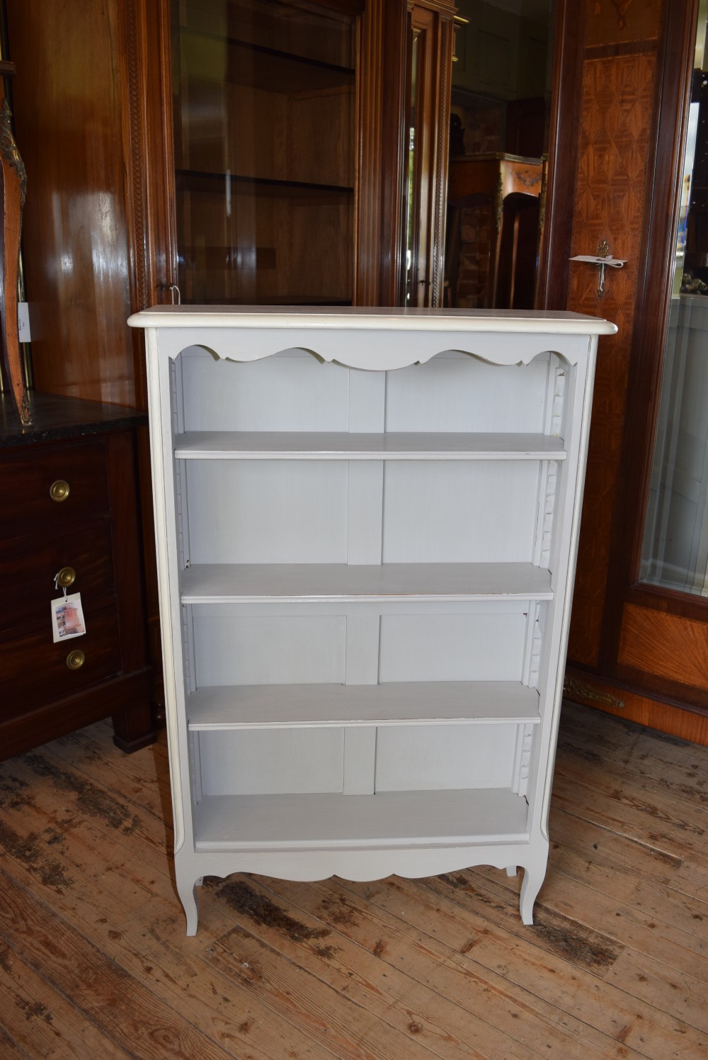FRENCH PAINTED OPEN BOOKCASE 