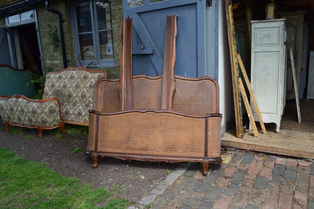 FRENCH LOUIS XV STYLE CANED WALNUT KING BED