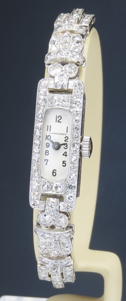 Absolutely Stunning Longines Platinum and Diamond Ladies Art Deco Cocktail Watch C1930
