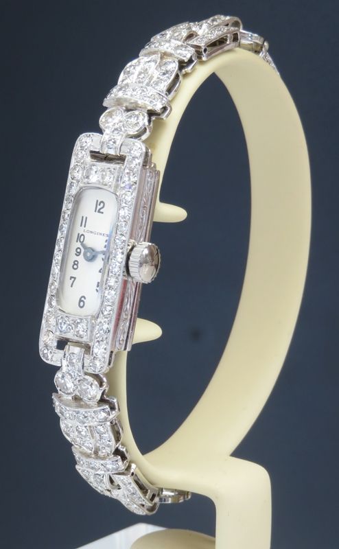 fig 1. ABSOLUTELY STUNNING LONGINES PLATINUM AND DIAMOND LADIES ART DECO COCKTAIL WATCH C1930