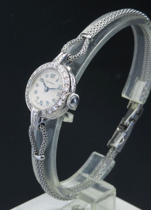 fig 3. LOVELY SOLID 18CT WHITE GOLD AND DIAMOND VERTEX LADIES COCKTAIL WATCH C1958