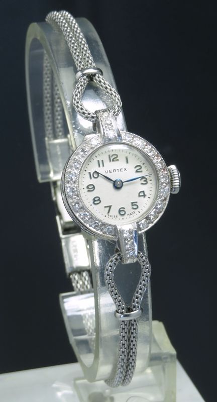 fig 4. LOVELY SOLID 18CT WHITE GOLD AND DIAMOND VERTEX LADIES COCKTAIL WATCH C1958