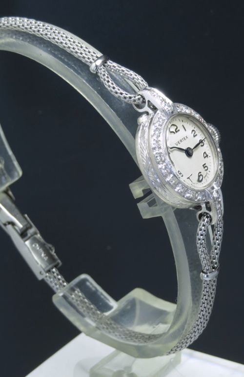 fig 5. LOVELY SOLID 18CT WHITE GOLD AND DIAMOND VERTEX LADIES COCKTAIL WATCH C1958