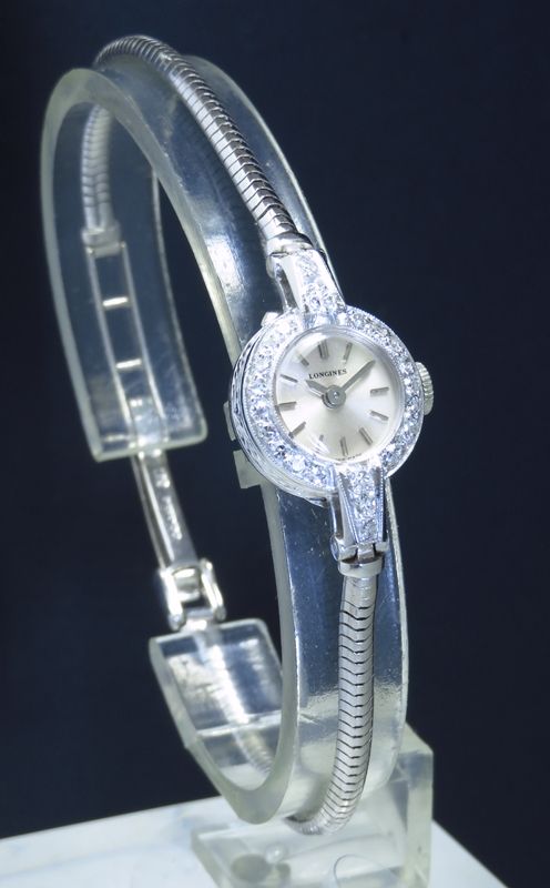 Very Pretty Platinum and Diamond Longines Ladies Cocktail Watch C1950