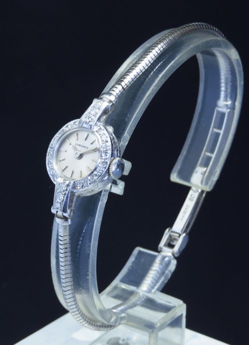 fig 1. VERY PRETTY PLATINUM AND DIAMOND LONGINES LADIES COCKTAIL WATCH C1950