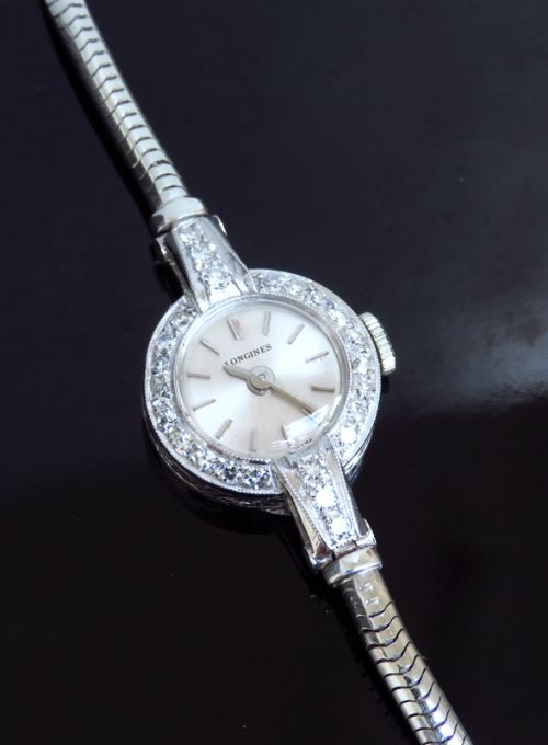 fig 2. VERY PRETTY PLATINUM AND DIAMOND LONGINES LADIES COCKTAIL WATCH C1950