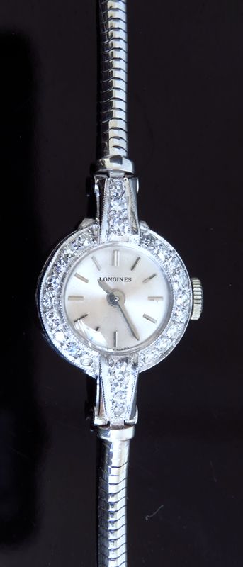 fig 3. VERY PRETTY PLATINUM AND DIAMOND LONGINES LADIES COCKTAIL WATCH C1950