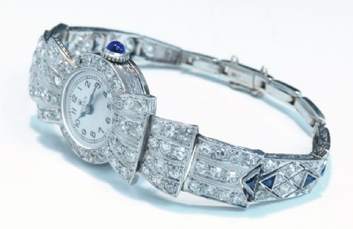 fig 5. STUNNING ROLEX PLATINUM DIAMOND AND SAPPHIRE LADIES ART DECO COCKTAIL WATCH C1930