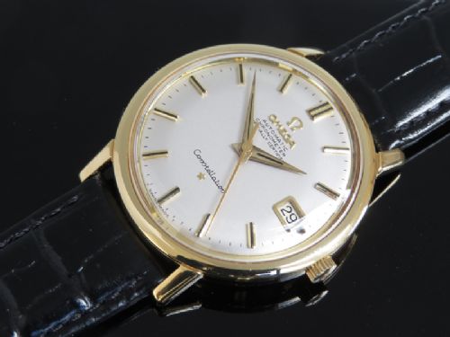 fig 5. SOLID 18CT GOLD OMEGA CONSTELLATION CHRONOMETER AUTOMATIC MENS WATCH WITH ORIGINAL BOX 1965