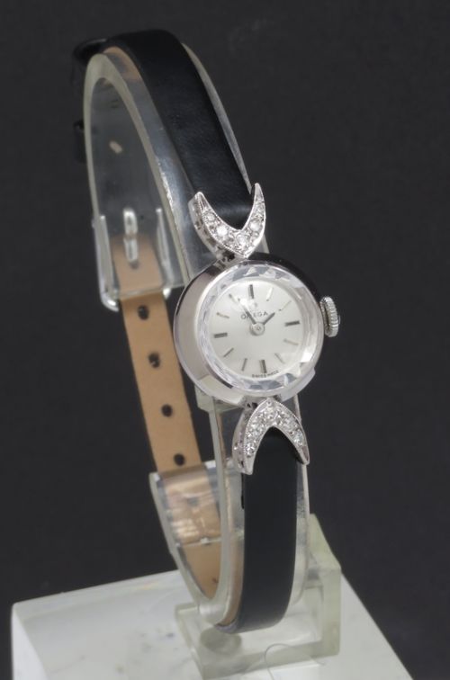 fig 3. LOVELY SOLID 18CT WHITE GOLD AND DIAMOND OMEGA LADIES COCKTAIL WATCH C1960