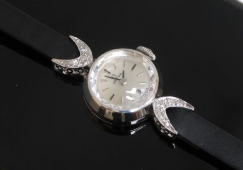 fig 5. LOVELY SOLID 18CT WHITE GOLD AND DIAMOND OMEGA LADIES COCKTAIL WATCH C1960
