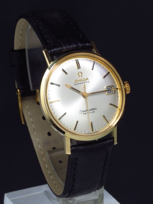 fig 1. SUPERB MINT ORIGINAL CONDITION SOLID 18CT 18K GOLD OMEGA SEAMASTER DE VILLE AUTOMATIC CALIBRE 565 MENS VINTAGE WATCH WITH BOX C1969