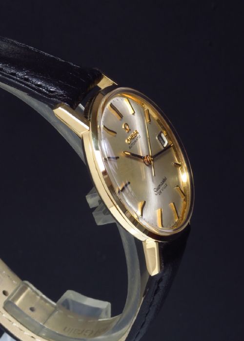 fig 3. SUPERB MINT ORIGINAL CONDITION SOLID 18CT 18K GOLD OMEGA SEAMASTER DE VILLE AUTOMATIC CALIBRE 565 MENS VINTAGE WATCH WITH BOX C1969