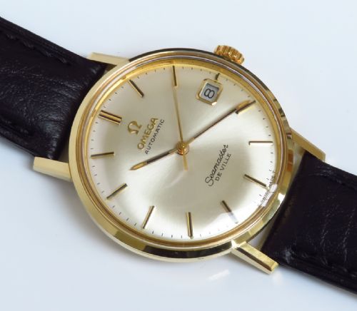 fig 4. SUPERB MINT ORIGINAL CONDITION SOLID 18CT 18K GOLD OMEGA SEAMASTER DE VILLE AUTOMATIC CALIBRE 565 MENS VINTAGE WATCH WITH BOX C1969