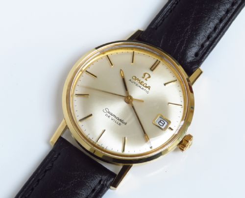 fig 5. SUPERB MINT ORIGINAL CONDITION SOLID 18CT 18K GOLD OMEGA SEAMASTER DE VILLE AUTOMATIC CALIBRE 565 MENS VINTAGE WATCH WITH BOX C1969