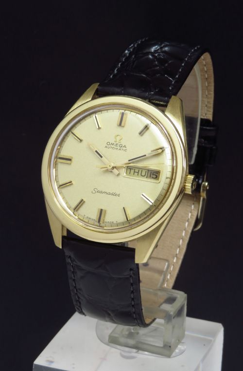 Incredible Solid 18ct 18k Gold Omega Seamaster Day Date Oversize Mens Vintage Watch with Box C1969