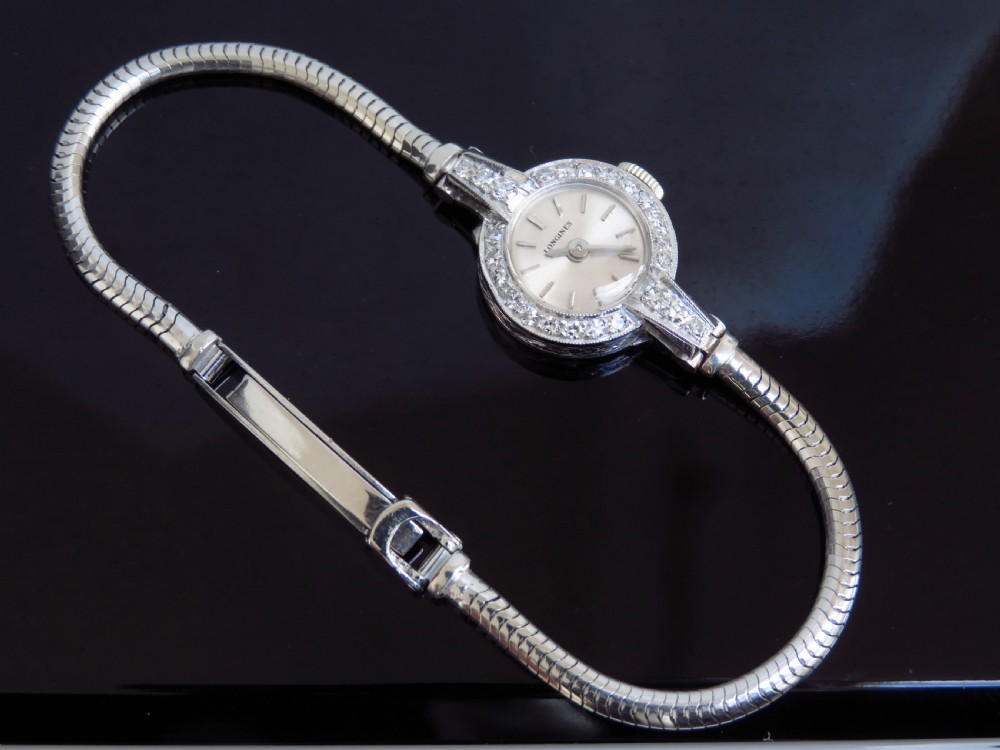 VERY PRETTY PLATINUM AND DIAMOND LONGINES LADIES COCKTAIL WATCH C1950 View V