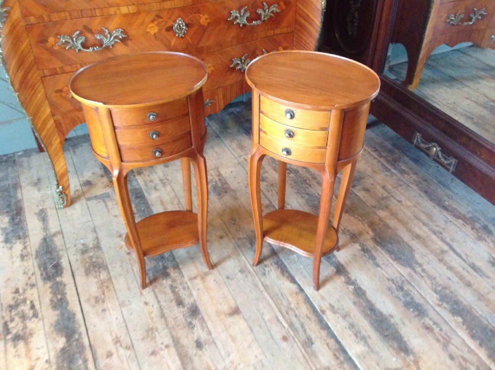 Pair French satinwood bedside tables 