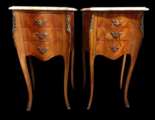 Good Pair French Marquetry Bedside Chest of Drawers