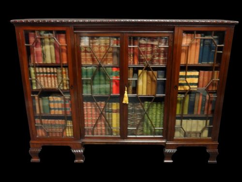 Very Good Inverted Mahogany Four Door Library Bookcase