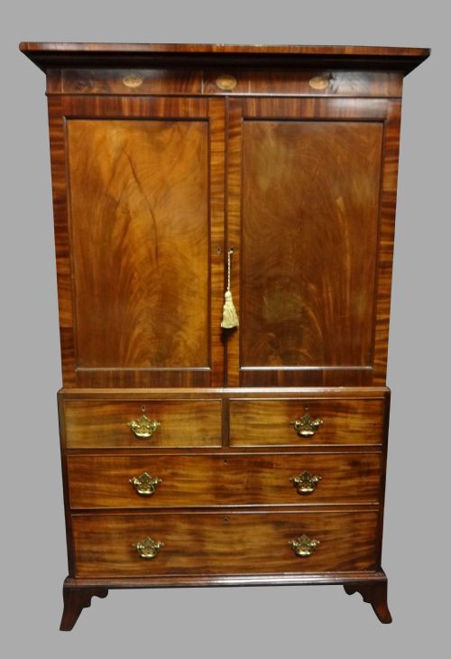 Excellent Quality Regency Mahogany Inlaid Linen Press