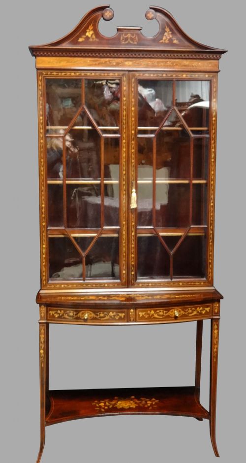 Wonderful Marquetry Inlaid Mahogany Display Cabinet Attributed to 'Edwards and Roberts'
