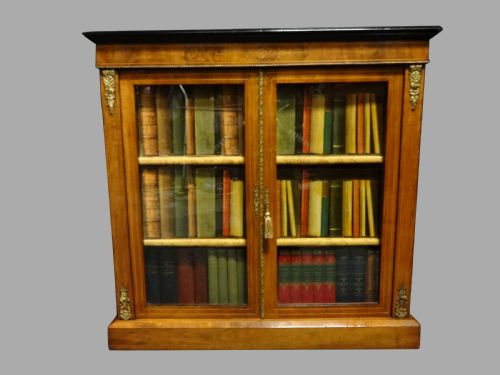 Very Good Victorian Burr Walnut Inlaid Bookcase