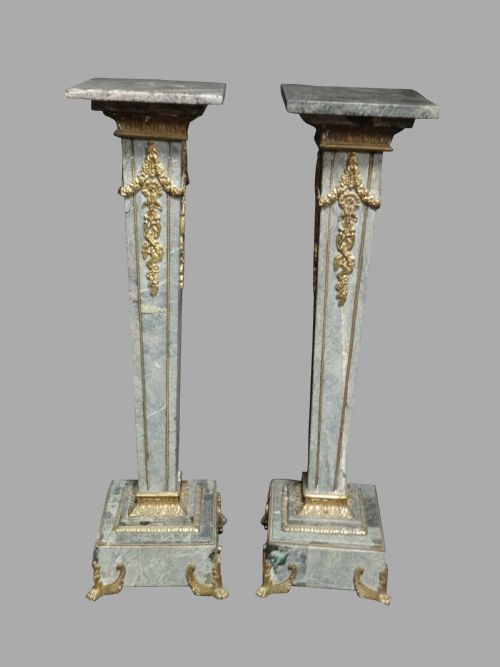 Good Pair Grey Marble Pedestals