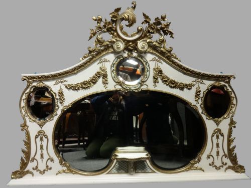 Super English Painted and Parcel Gilt Overmantle Mirror