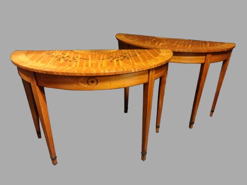 Pair Satinwood Inlaid Console Tables