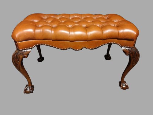 Superb Walnut Duet Stool in Leather