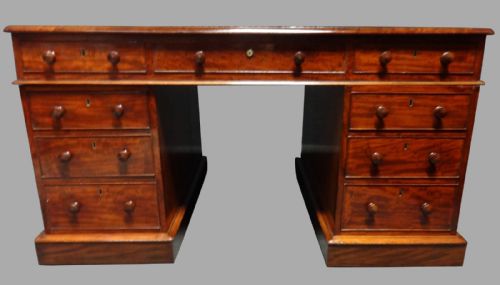 Fabulous Victorian Mahogany Partners Pedestal Desk